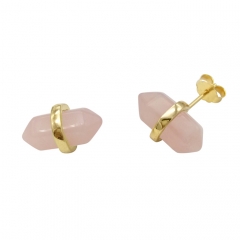 Dainty Sterling Silver Natural Rose Quartz Double Wand Earrings