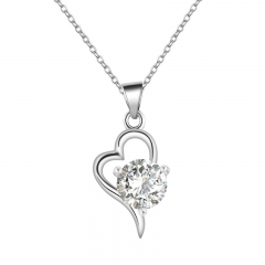 Delicate Sterling Silver Solitaire Cubic Zirconia Heart Shaped Necklace