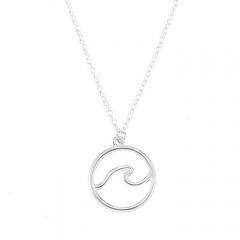 Sterling Silver Plain Round Circle Ocean Wave Necklace