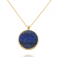 Dainty Sterling Silver Natural Lapis Lazuli Stone Round Pendant Necklace