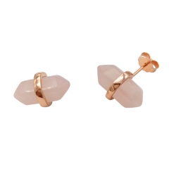 Dainty Sterling Silver Natural Rose Quartz Double Wand Earrings