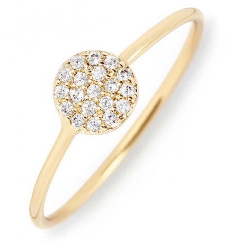 Sterling Silver Gold Plated Round Pave CZ Disc Delicated Round Rings