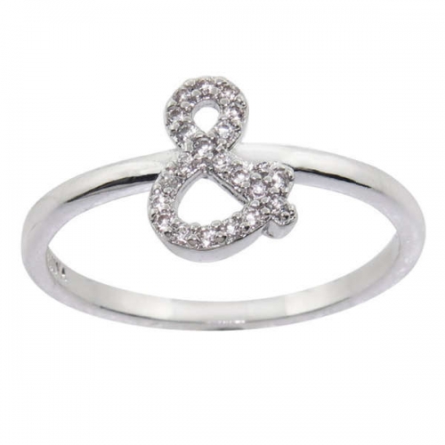 Rhodium-plated Cubic Zirconia Pave Ampersand Punctuation Ring