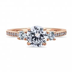 Rose Gold Plated Sterling Silver Cubic Zirconia CZ 3-Stone Promise Engagement Ring