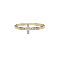 Yello Gold Plated Sterling Silver Cubic Zirconia Cross Ring