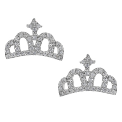 Fashion Cubic Zirconia Crown Stud Earrings in Sterling Silver