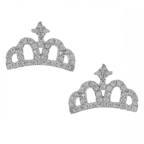 Fashion Cubic Zirconia Crown Stud Earrings in Sterling Silver