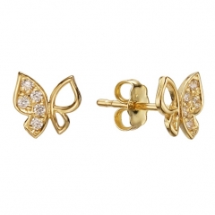 925 Sterling Silver Butterfly Silver Stud Earrings Gold Plated