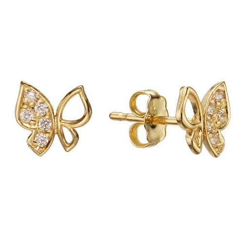 925 Sterling Silver Butterfly Silver Stud Earrings Gold Plated