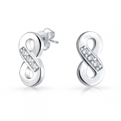 925 Sterling Silver CZ Infinity Symbol Figure Eight Small Stud Earrings