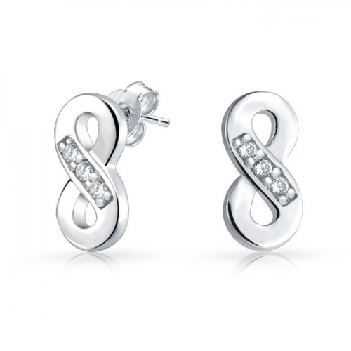925 Sterling Silver CZ Infinity Symbol Figure Eight Small Stud Earrings