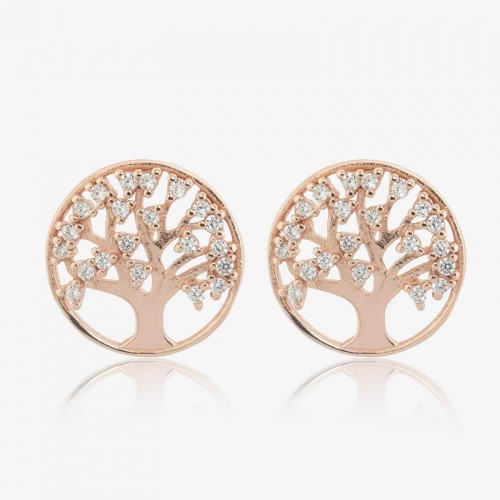 Rose Gold Tree Earrings Cubic Zirconia Tree of Life Earrings in 925 Silver
