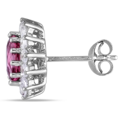 Sterling Silver Pink Tourmaline and Created White Sapphire Earrings