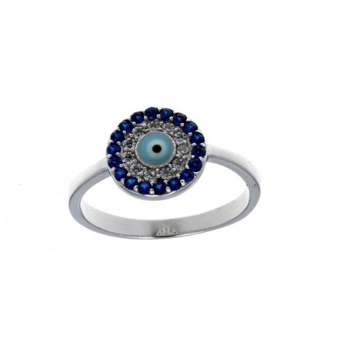 Evil Eye Ring, Sterling Silver Cubic Zirconia Evil Eye Disc Ring