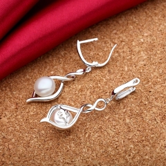 Fashion Sterling Silver 6mm Freshwater Pearl Dangle Earrings for Women