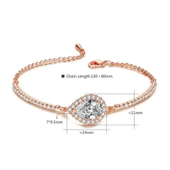 Cute Pear Shaped CZ Charm 18k Rose Gold Plated Women Adjust Chain Bracelets