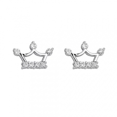 Sterling Silver Rhodium Plated Crown Stud Earrings Young Girl