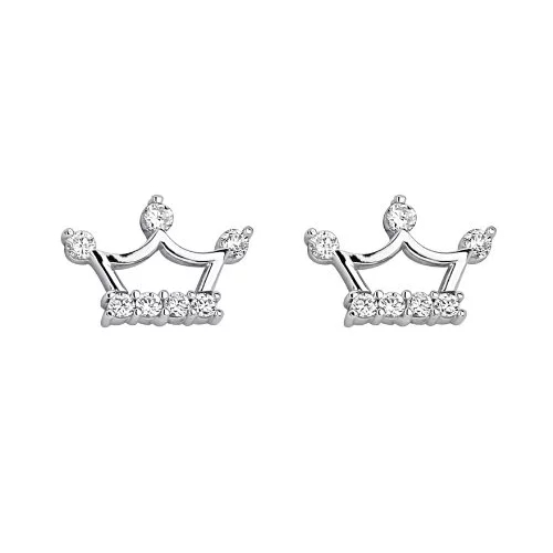 Sterling Silver Rhodium Plated Crown Stud Earrings Young Girl