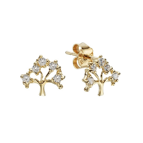Wholesale 925 Sterling Silver Tree Stud CZ Earrings Gold Plated