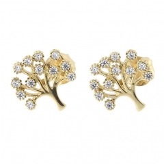 14k Yellow Gold Cubic Zirconia Tree of Life Stud Earrings