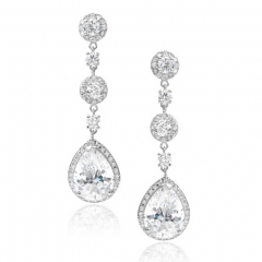 Sterling Silver White and Blue Sapphire Cubic Zirconia Drop Earrings for Wedding