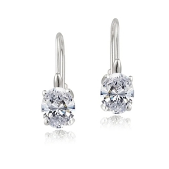 Sterling Silver Oval Gemstone or Cubic Zirconia Birthstone Leverback Earrings