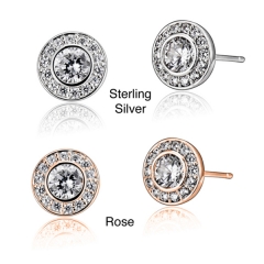 Sterling Silver Clear Cubic Zirconia Round Halo Stud Earrings