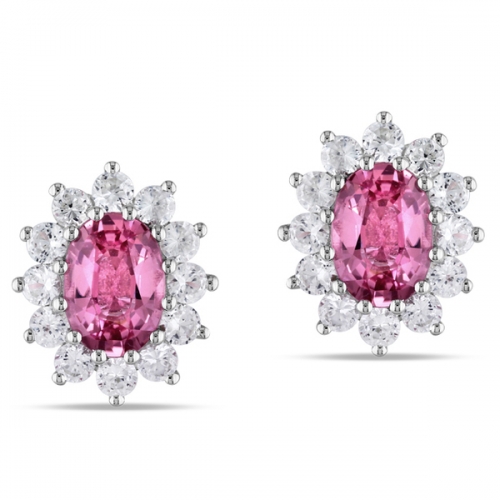 Sterling Silver Pink Tourmaline and Created White Sapphire Earrings