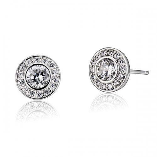 Sterling Silver Clear Cubic Zirconia Round Halo Stud Earrings