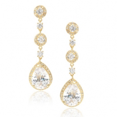 Sterling Silver White and Blue Sapphire Cubic Zirconia Drop Earrings for Wedding