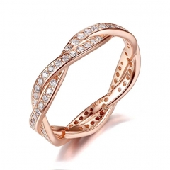 Twist 2 Bands Eternity Promise Rings Love Wedding Jewelry Sets in 925 Sterling Silver with Rose Gold and CZ