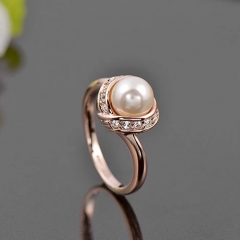 Sterling Silver CZ Women's Simulated Pearl Round Ring