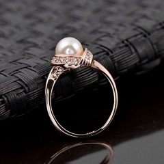 Sterling Silver CZ Women's Simulated Pearl Round Ring