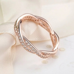 Twist 2 Bands Eternity Promise Rings Love Wedding Jewelry Sets in 925 Sterling Silver with Rose Gold and CZ