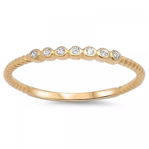 Yellow Gold Over Sterling Silver White Cubic Zircon Bezel Setting Slim Ring