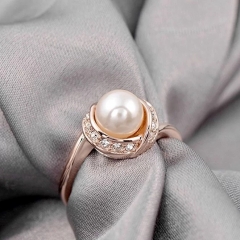 Sterling Silver CZ Women's Simulated Pearl Round Ring