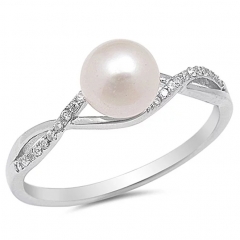 Clear CZ Simulated Pearl Infinity Knot Ring New 925 Sterling Silver Sizes 5-10