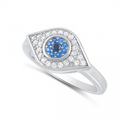 Sterling Silver Blue CZ Evil Eye Ring Women Jewelry