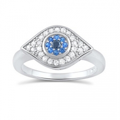 Sterling Silver Blue CZ Evil Eye Ring Women Jewelry