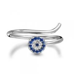 CZ Evil Eye Knuckle Ring Sterling Silver Thin Stackable Rings