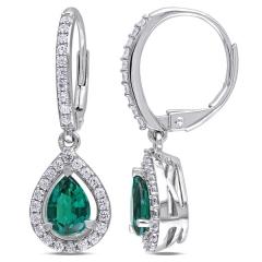 English Lock Created Ruby and Emerald Sapphire Drop Earrings