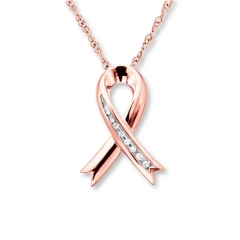 Breast Cancer Awareness Pave white CZ Ribbon Pendant Sterling Silver Necklace 18 Inches