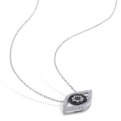 Sterling Silver Created White Sapphire Black CZ Eye Necklace