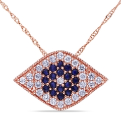 Turkish Jewelry 14K Rose Gold Sterling Silver White and Black CZ Evil Eye Necklace