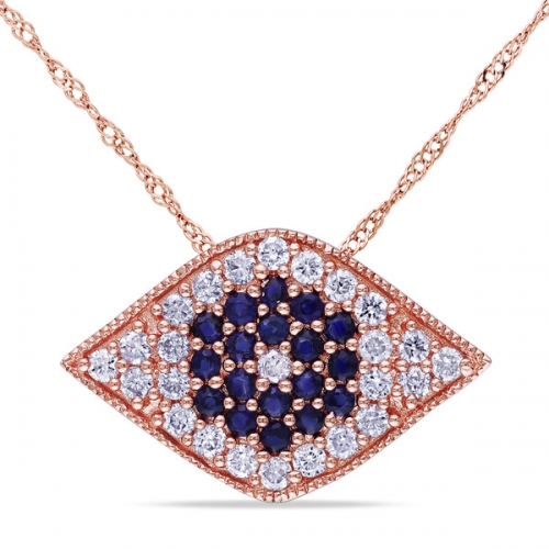 Turkish Jewelry 14K Rose Gold Sterling Silver White and Black CZ Evil Eye Necklace