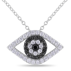 Sterling Silver Created White Sapphire Black CZ Eye Necklace