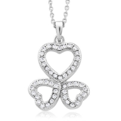 Rhodium-plated Cubic Zirconia Triple Heart Necklace