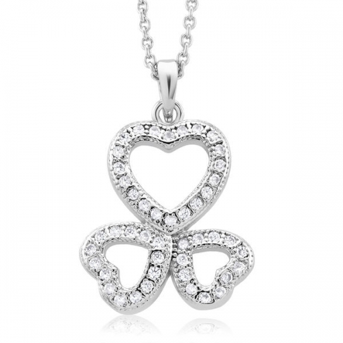 Rhodium-plated Cubic Zirconia Triple Heart Necklace