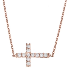 Jewelry Gifts Sterling Silver Cubic Zirconia Sideways Cross Necklace