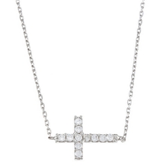 Jewelry Gifts Sterling Silver Cubic Zirconia Sideways Cross Necklace